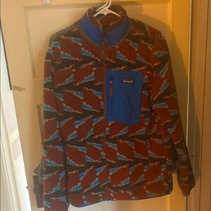 Patagonia Men's Brown and Blue Zip-Up Sweater